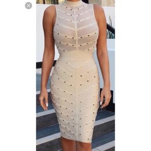 Studded mesh bandage dress